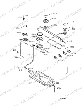 Взрыв-схема плиты (духовки) Rex RB650G - Схема узла Functional parts 267